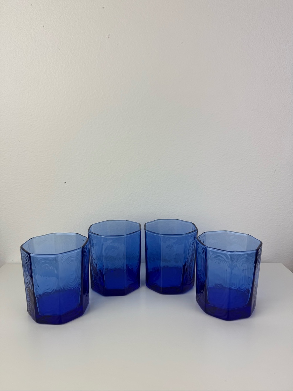 Vintage Libbey Facets Cobalt Blue Rocks Glasses Set of 4
